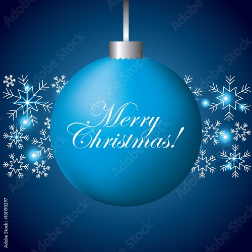 merry christmas blue ball snowflake lights decoration vector illustration
