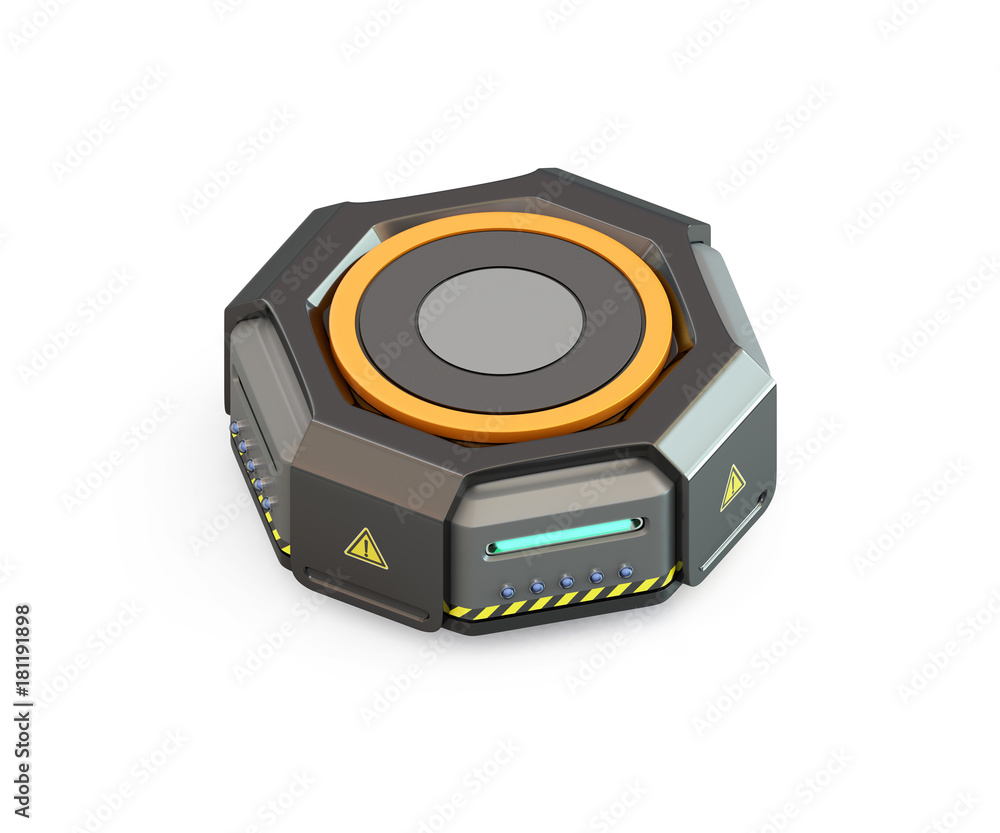 Fototapeta premium Black warehouse robot carrier isolated on white background. 3D rendering image.