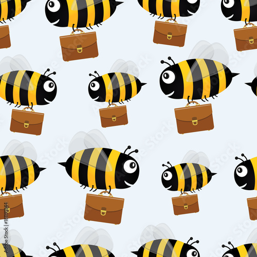 Bees with briefcases. Vector seamless pattern background