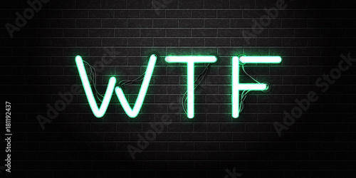 Vector realistic isolated neon sign of WTF lettering for decoration and covering on the wall background.