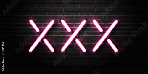 Vector realistic isolated erotic neon sign of XXX for decoration and covering on the wall background.