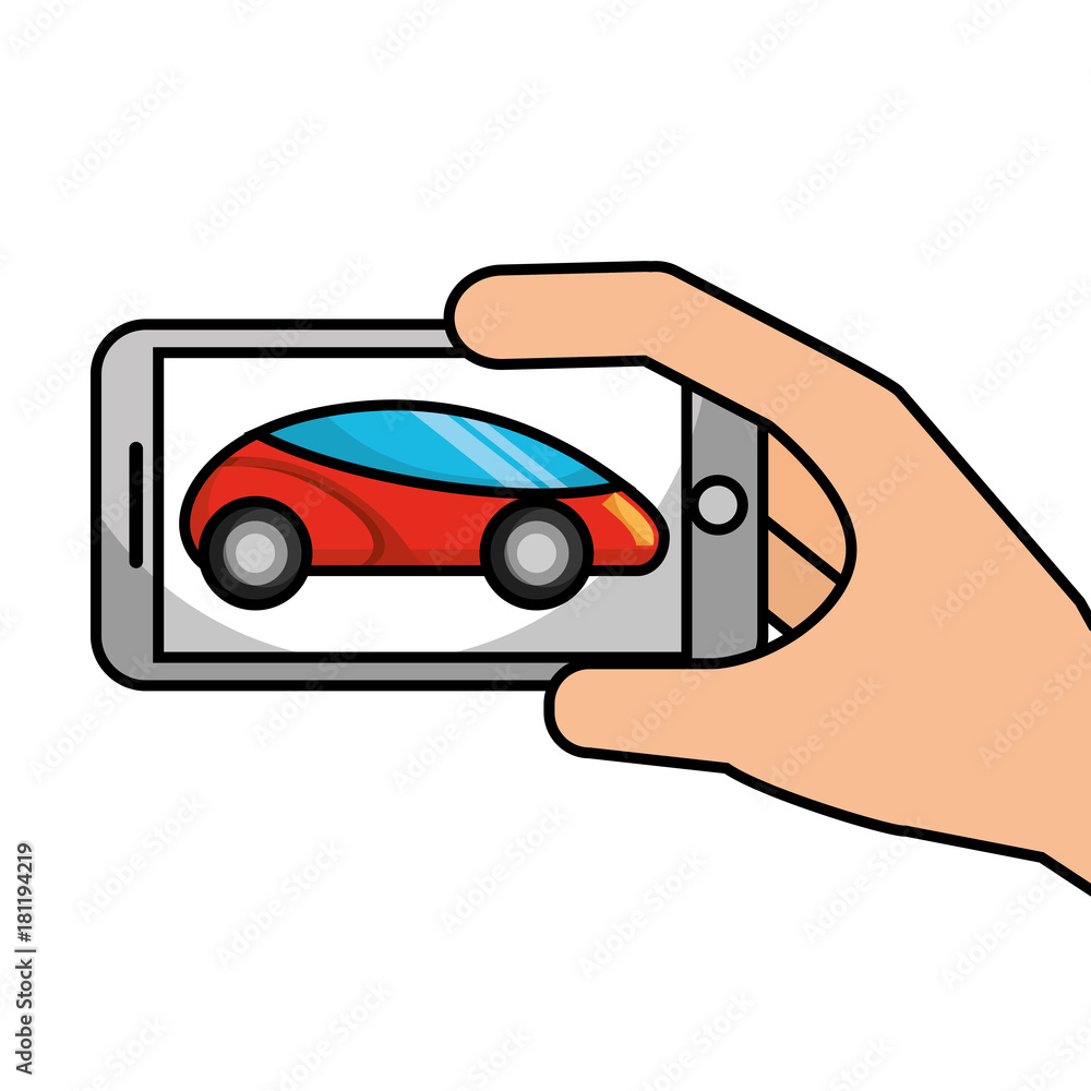 hand holding smartphone gps navigation car vehicle vector illustration