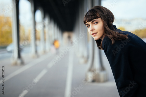 Beautiful fashion young elegant French woman in Paris outdoors
