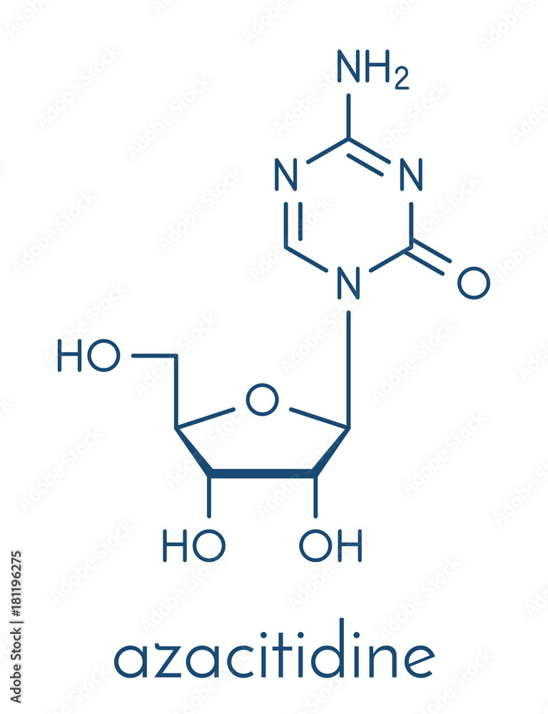 Azacitidine (5-azacytidine) myelodysplastic syndrome drug molecule. Skeletal formula.