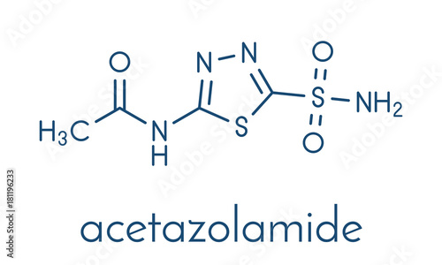 Acetazolamide diuretic drug molecule (carbonic anhydrase inhibitor). Skeletal formula.
