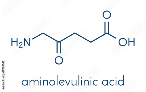 d-aminolevulinic acid (ALA) drug molecule. Used in diagnosis and treatment (photodynamic therapy) of cancer. Skeletal formula.
