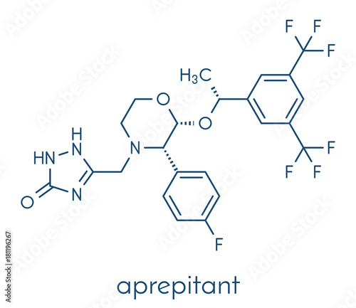 Aprepitant antiemetic drug molecule. Skeletal formula.