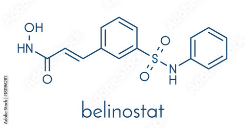 Belinostat cancer drug molecule. Histone deacetylase (HDAC) inhibitor. Skeletal formula.