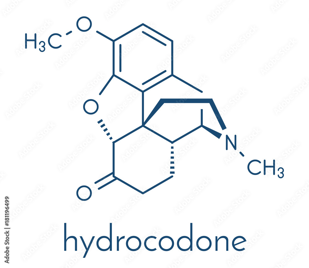 Hydrocodone narcotic analgesic drug molecule. Also used as cough