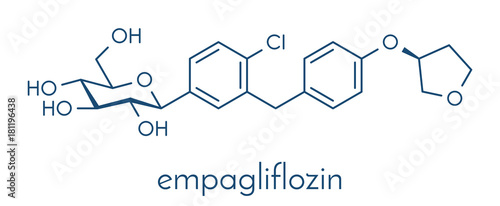 Empagliflozin diabetes drug molecule. Skeletal formula.