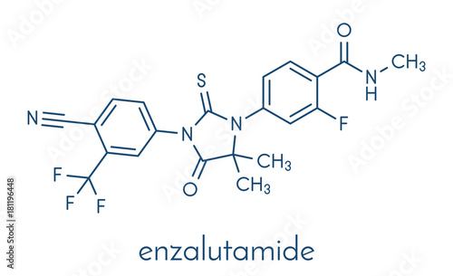 Enzalutamide prostate cancer drug molecule. Skeletal formula.