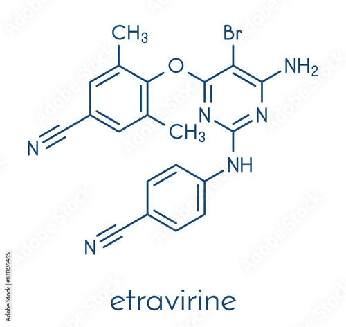 Etravirine HIV drug molecule (Non-nucleoside reverse transcriptase inhibitor). Skeletal formula.