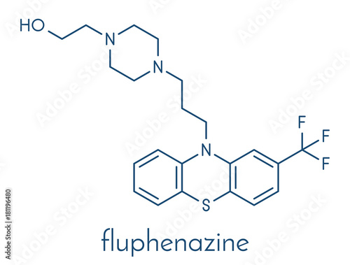 Fluphenazine antipsychotic drug molecule. Skeletal formula.