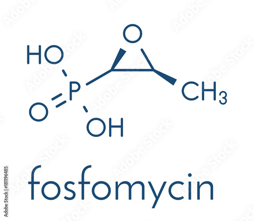 Fosfomycin (phosphomycin, phosphonomycin) antibacterial drug molecule. Used in treatment of urinary tract infections. Skeletal formula.