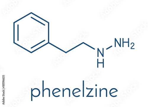 Phenelzine antidepressant molecule. Belongs to hydrazine class of antidepressants. Skeletal formula.