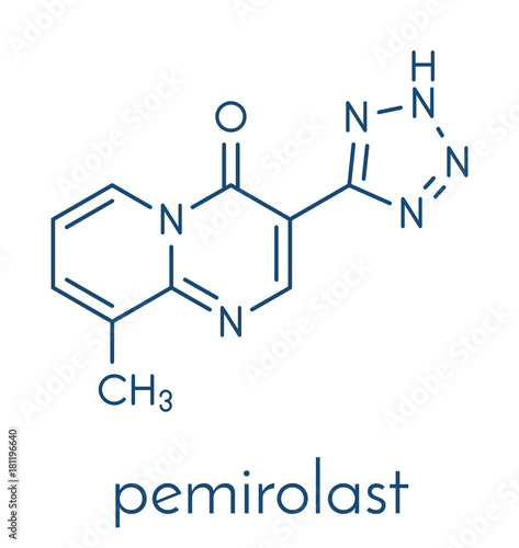 Pemirolast eye allergy drug molecule. Skeletal formula.