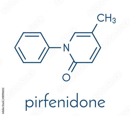 Pirfenidone idiopathic pulmonary fibrosis (IPF) drug molecule. IPF is a rare lung disease. Skeletal formula.