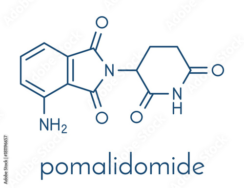 Pomalidomide multiple myeloma drug molecule. Related to thalidomide. Skeletal formula.