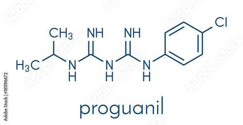 Proguanil prophylactic malaria drug molecule. Skeletal formula.