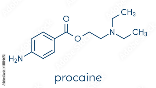 Procaine topical anesthetic drug molecule. Skeletal formula.