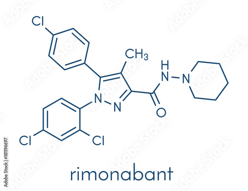 Rimonabant obesity drug molecule (withdrawn). Skeletal formula.