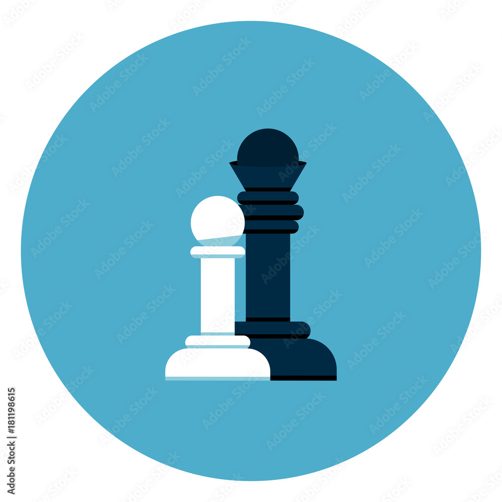 Black And White Chess Figures Icon On Blue Round Background Flat Vector Illustration Black And White Chess Figures Icon On Blue Round Background Flat Vector Illustration