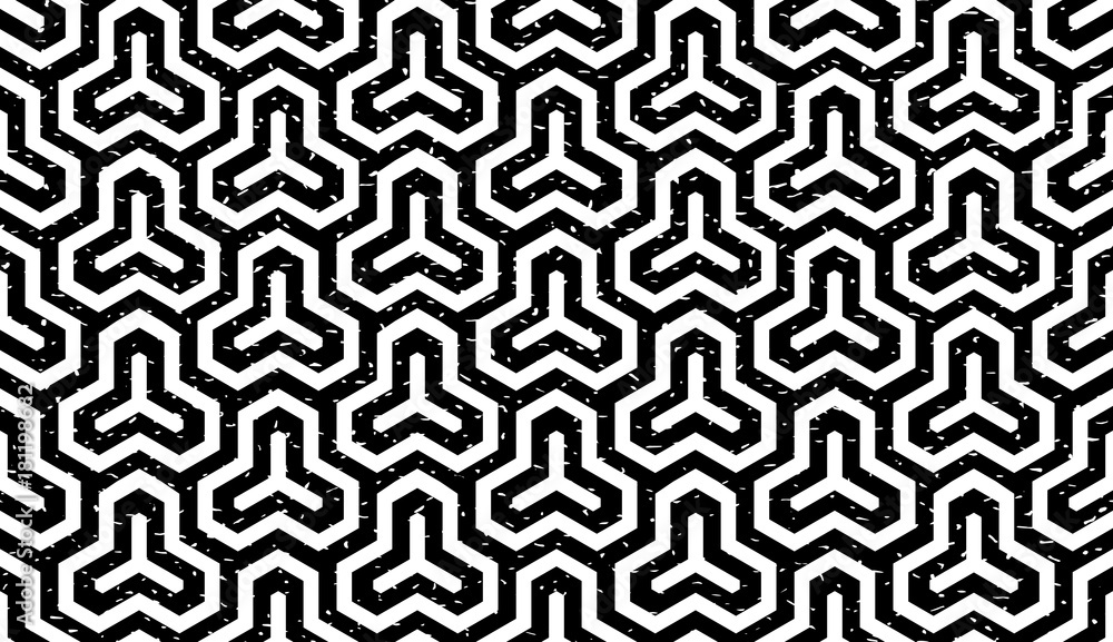 Fototapeta premium Seamless black and white grunge isometric hexagonal symmetry medieval pattern vector