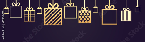 Holiday Background Decoration Horizontal Banner With Gift Boxes Hanging Vector Illustration