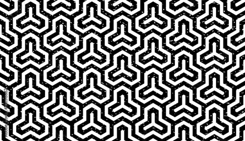 Seamless black and white grunge isometric hexagonal symmetry medieval pattern vector