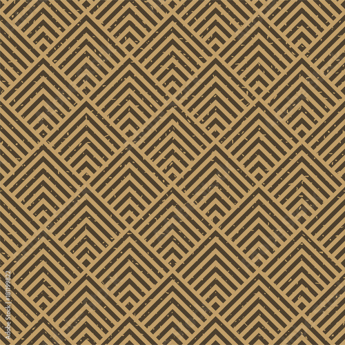Seamless kraft paper brown and black grunge art deco square chevrons pattern vector