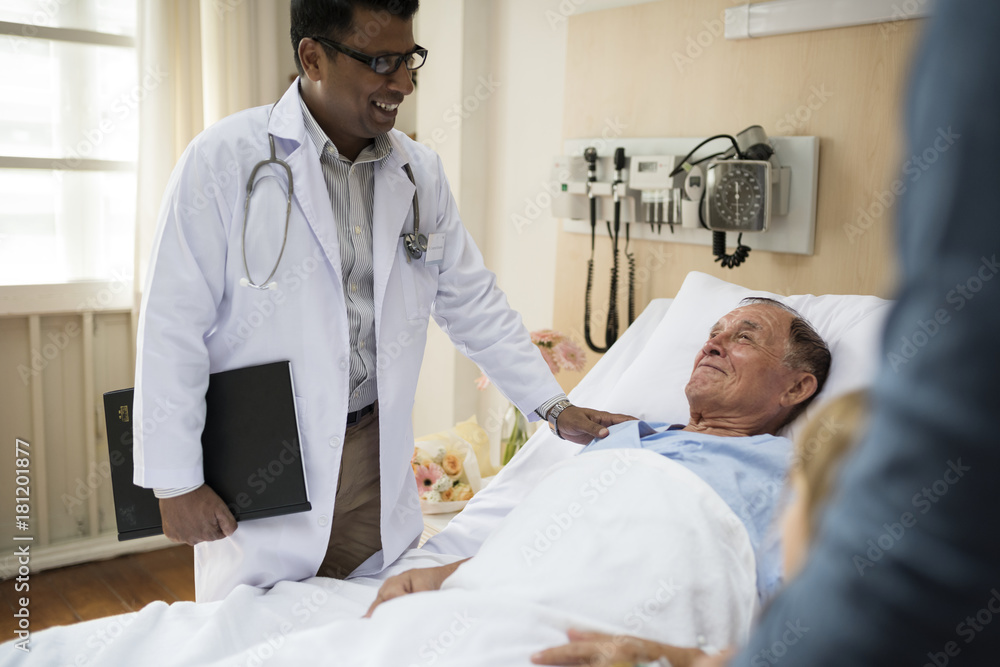 A sick elderly is staying at the hospital A sick elderly is staying at the hospital
