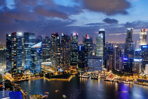 Amazing night view of skyscrapers at downtown of Singapore