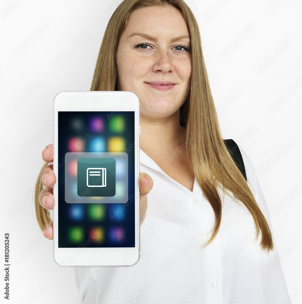 Portrait of a longhaired woman holding a phone Portrait of a longhaired woman holding a phone