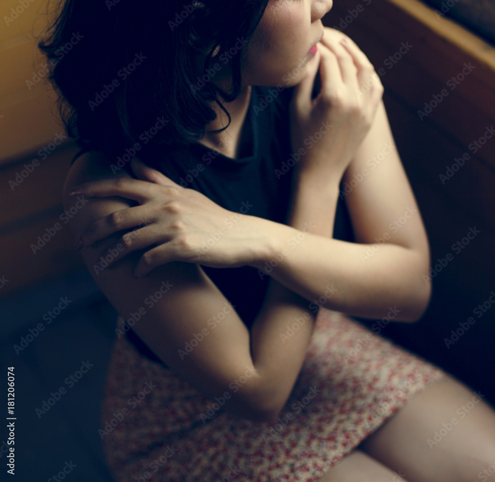 Young feminine asian woman inside the train Young feminine asian woman inside the train