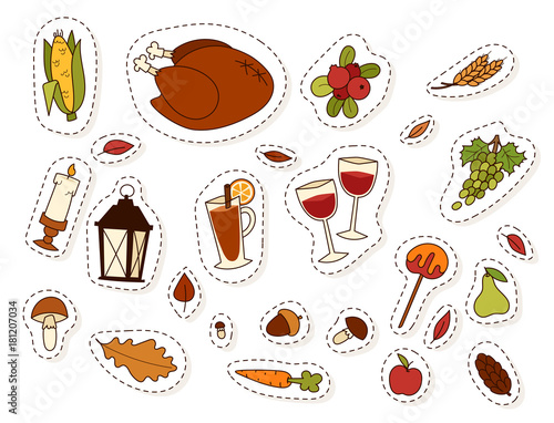 Wallpaper Mural Happy thanksgiving day design holiday objects fresh food harvest autumn season vector illustration Torontodigital.ca