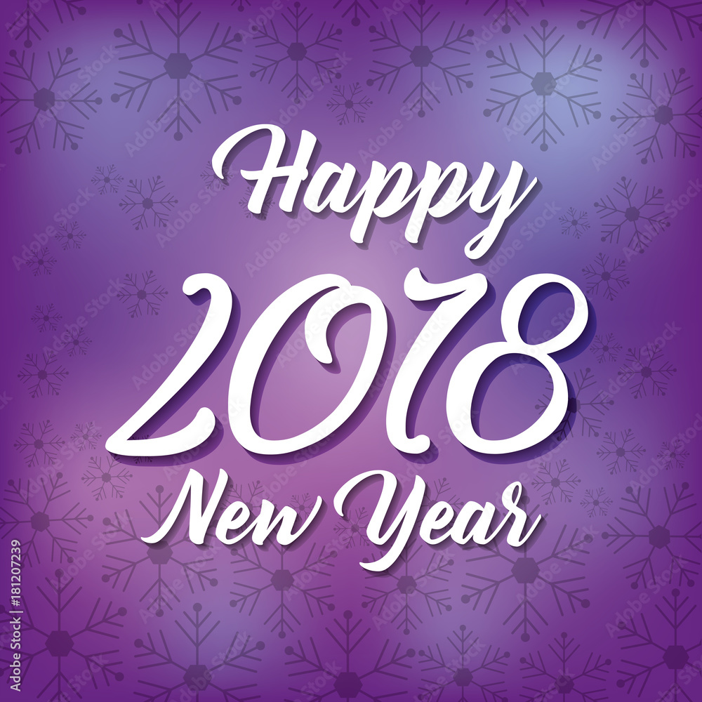 happy new year 2018 season decoration snowflake purple background vector illustration