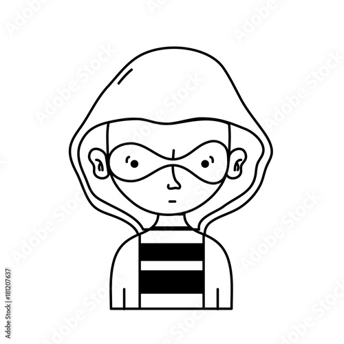 line thief criminal with mask and coat hood