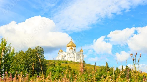 Belogorsky St. Nicholas Orthodox-Missionary Monastery. Russia, Perm Territory, White Mountain. Time Lapse photo