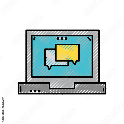 grated chat bubble message inside laptop technology