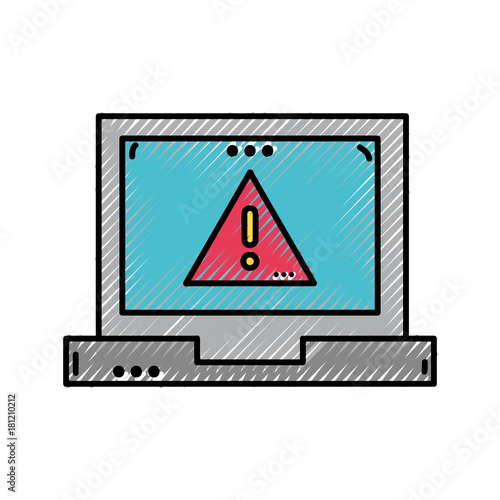 grated caution emblem alert inside laptop technology