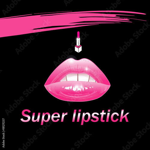 Beautiful advertising illustration of bright lips and lipstick