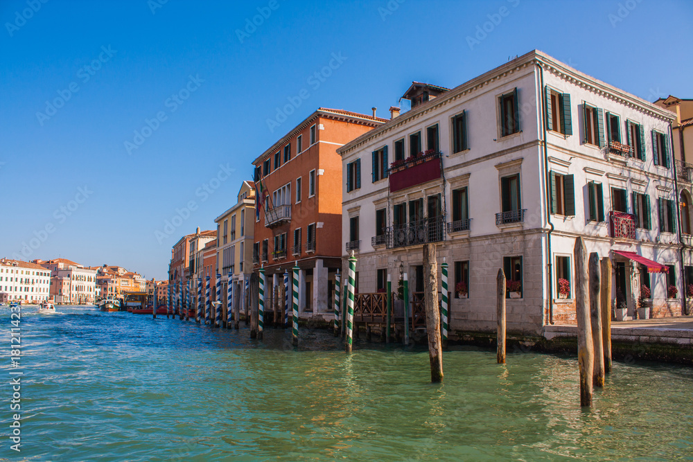 Venice City of Italy. View on Grand Canal, Venetian Landscape with boats and gondolas Venice City of Italy. View on Grand Canal, Venetian Landscape with boats and gondolas