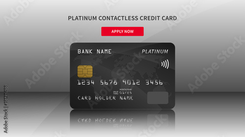Credit card advertising vector illustration. Bank credit (debit) card promotion creative concept. Plastic platinum contactless card graphic design.