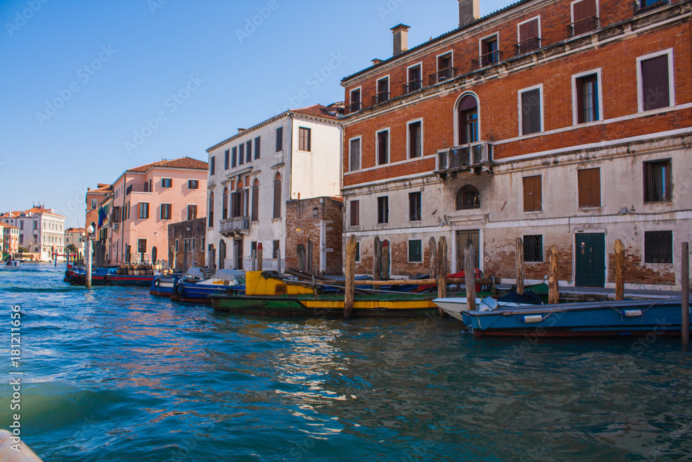 Venice City of Italy. View on Grand Canal, Venetian Landscape with boats and gondolas