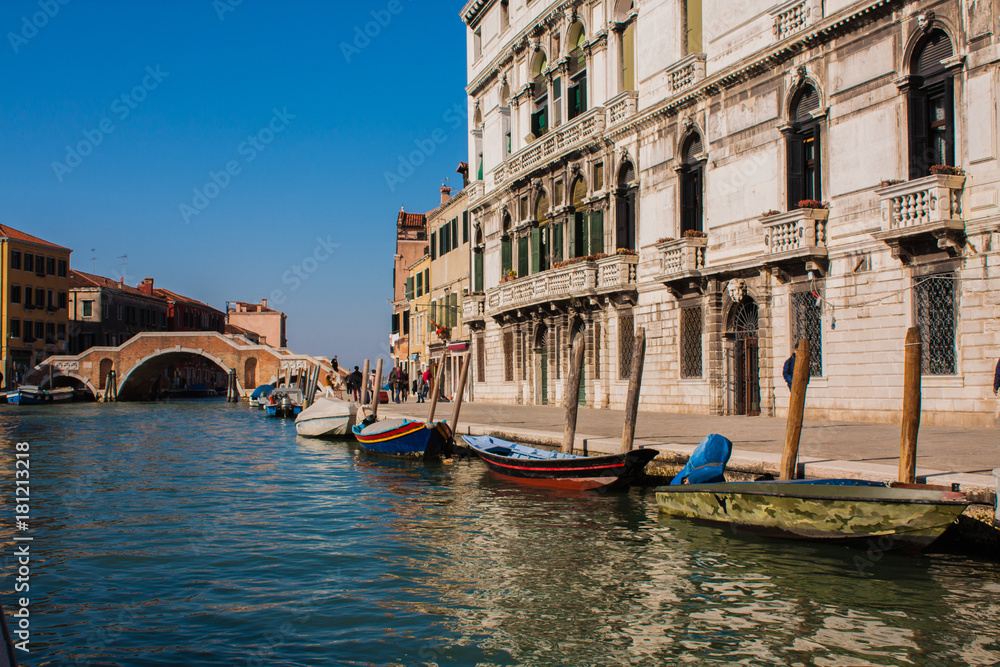 Venice City of Italy. View on Grand Canal, Venetian Landscape with boats and gondolas Venice City of Italy. View on Grand Canal, Venetian Landscape with boats and gondolas