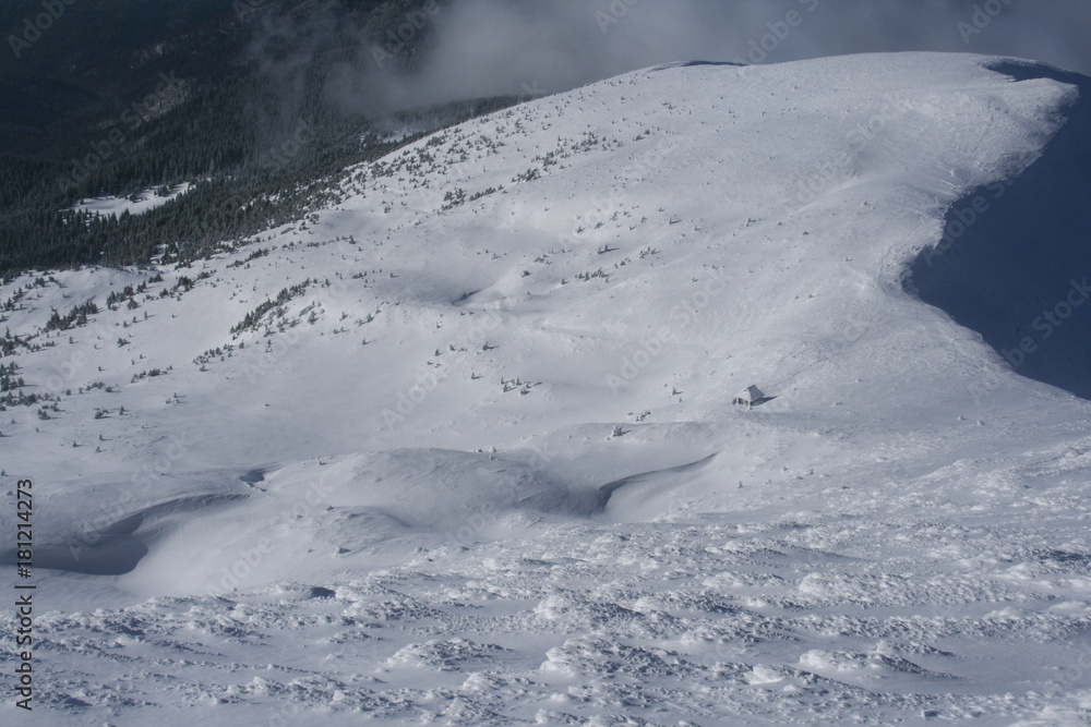 beautiful winter Carpathians. extreme in the winter mountains. beautiful winter in the mountains