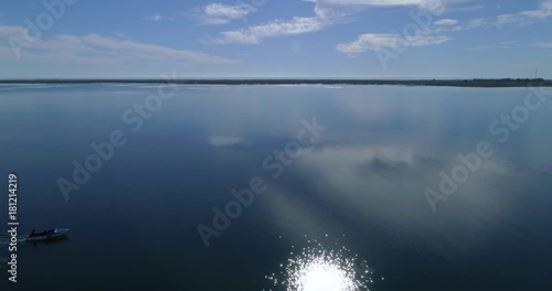 Aerial seascape, in Ria Formosa wetlands natural park, over Cavacos beach. Algarve.