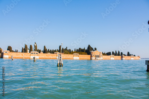 Venice City of Italy. View on San Michele cemetery, Venetian old graveyard