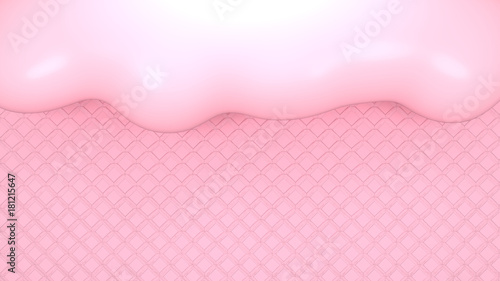 Strawberry ice cream melting on pink wafer background. 3d rendering picture.