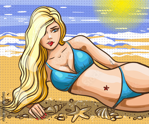 Vector vintage pop art summer beach holiday illustration